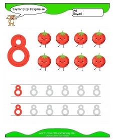 8 Rakamı Çizgi Çalışmaları Çalışma Sayfaları
